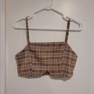 Hyfve Taupe Plaid Crop Tank Top